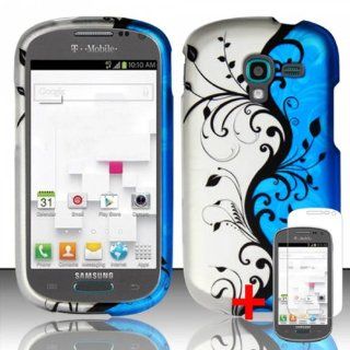 SAMSUNG GALAXY EXHIBIT T599 BLUE SILVER FLOWER VINE RUBBERIZED COVER HARD CASE + FREE SCREEN PROTECTOR from [ACCESSORY ARENA]: Cell Phones & Accessories