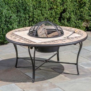 Alfresco Home Basilica Mosaic Fire Pit and Beverage Cooler Table : Fire Pit Sets : Patio, Lawn & Garden