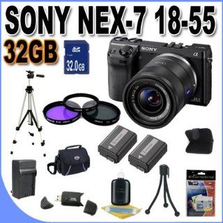 Sony Alpha NEX 7 Interchangeable Lens Digital Camera w/18 55mm Lens (Black) + 32GB SDHC Memory + 2 Extended Life Batteries + 3 Piece Filter Kit + USB Card Reader + Memory Card Wallet + Shock Proof Deluxe Case + Full Size Tripod + Accessory Saver Bundle! : 