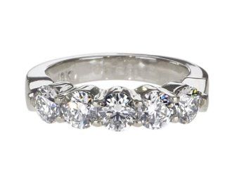 18k White Gold 5 Stone Diamond Ring (1.68 cttw, E F Color, SI1 SI2 Clarity), Size 6: Jewelry