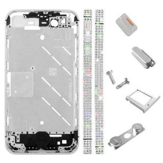 Silver Diamond Edged Metal Middle Frame Housing Faceplates Cover + Buttons + Phillips Screw + Sim Card Tray for iPhone 4S   Silver: Cell Phones & Accessories