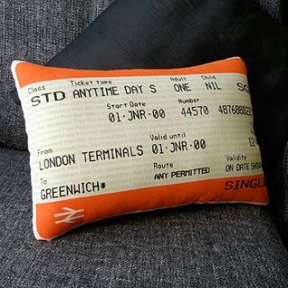 50% off! greenwich train ticket cushion by ashley allen