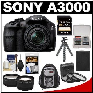 Sony Alpha A3000 Digital Camera & 18 55mm Lens with 32GB Card + Battery + Backpack + Flex Tripod + 2 Lenses Kit : Compact System Digital Cameras : Camera & Photo