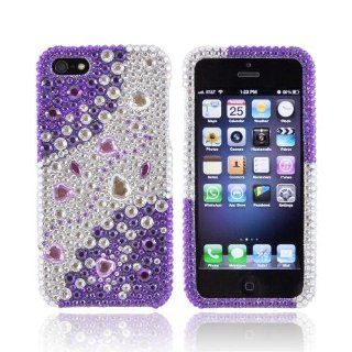 Purple/ Silver Rhinestones Bling Apple iPhone 5 / 5S Hard Case Cover; Fashion Jeweled Snap On Plastic Case; Perfect Fit as Best Coolest Design Cases for iPhone 5 / 5S/Apple 5 / 5S Compatible with Verizon, AT&T, Sprint,T Mobile and Unlocked Phones: Cell