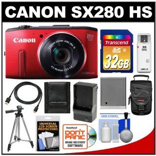 Canon PowerShot SX280 HS Digital Camera (Red) with 32GB Card + Case + Battery & Charger + Tripod + HDMI Cable + Accessory Kit  Point And Shoot Digital Camera Bundles  Camera & Photo