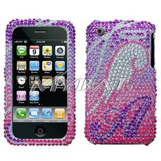 Sparkling Purple with Pink Silver Angel Wing Premium Luxury Rhinestones Full Diamond Bling Apple Iphone 3g 3gs Snap on Cell Phone Cas: Cell Phones & Accessories