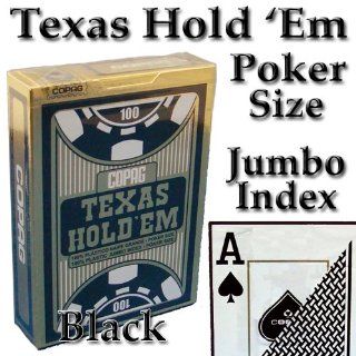 Copag 100% Plastic Playing Cards   Texas Hold 'Em Poker Size Jumbo Index Black Single Deck: Sports & Outdoors