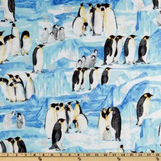 44'' Wide Penguins Walking Penguins Blue/Light Blue Fabric By The Yard