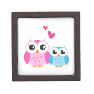 Cute cartoon owls with hearts premium jewelry boxes