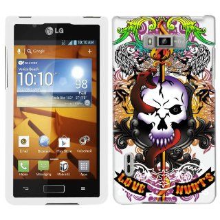 LG Optimus Showtime Love Hurts Skull 1 on White Hard Case Phone Cover: Cell Phones & Accessories