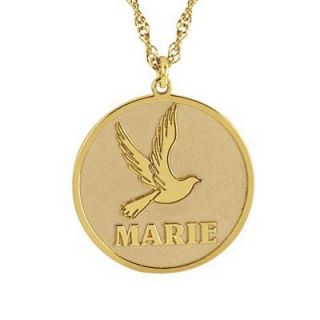 Round Dove Name Pendant in Sterling Silver with 14K Gold Plate (8