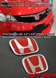 Brand New JDM Red Honda H Front and Rear Emblem for 06 11 Honda Civic 4door Only and All Year Honda Fit (The Pin Might Need to Cut to Stick on Some of the Vehicle): Automotive