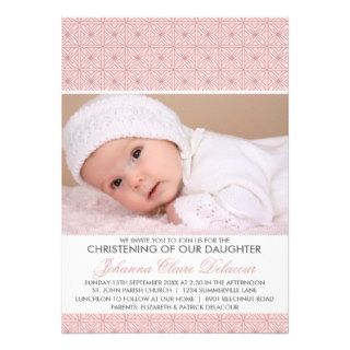 Pink Ornate Pattern Photo Christening Invitation