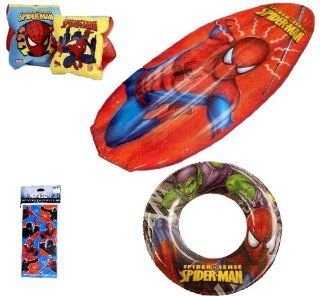 Spiderman Pool Toys for Kids (4 Pieces)   Spiderman Swim Ring (20"), Spiderman Floaties (7"), Spiderman Raft Float (28"), and Spiderman Stickers Set (Four 3"x6" Sheets) Toys & Games