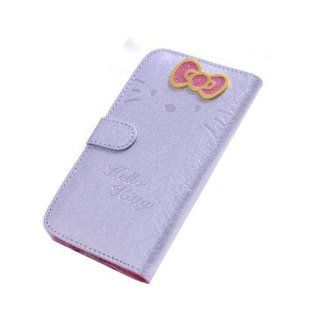 JBG Light Purple Samsung S4 i9500 Beuatiful Shell Skin Case 3D Cute Hello Kitty & Bow knot Style Flip Wallet Leather Cover for Samsung Galaxy S4 IV i9500 Cell Phones & Accessories