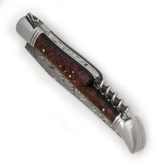 Laguiole Freemason's Knife ebony and mimosa wood handle, damascus blade, corkscrew direct from France: Sports & Outdoors