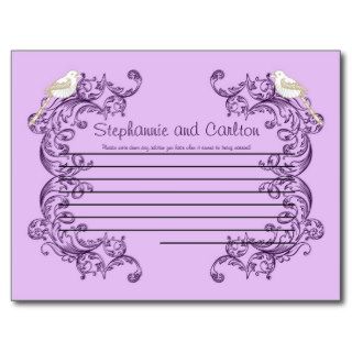 Love Birds Purple/Lavender Wedding Advice Card Postcard