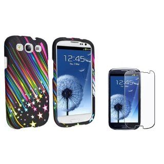 eForCity Rainbow Star Rubber Coated Case with FREE Reusable Screen Protector compatible with Samsung? Galaxy S III / S3: Cell Phones & Accessories