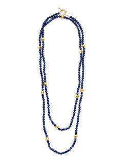 Navy Blue & Gold Bead Strand Necklace by KEP