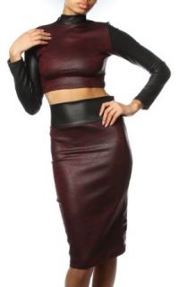 Pinkclubwear Printed Faux Leather Mock Neck Crop Top W/ Pencil Skirt Set Burgundy Small at  Womens Clothing store: Dresses