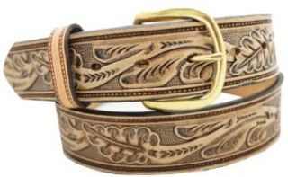 Men's Casual Belt 1 1/2" Oak leaf embossed classic western style belt. Antique Natural, Size 30 at  Mens Clothing store: Apparel Belts