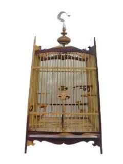 Popular Elegant Elaborate Blonde Color Hanging Pho lae Wood Bird Cage Thai southern Style Made in Thailand : Bird Cage Litter And Bedding : Pet Supplies