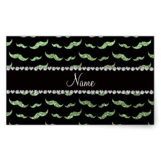 Personalized name light green glitter mustaches rectangle stickers