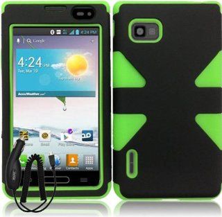 LG OPTIMUS F3 MS659 BLACK NEON GREEN STAR HYBRID COVER HARD GEL CASE + FREE CAR CHARGER from [ACCESSORY ARENA]: Cell Phones & Accessories