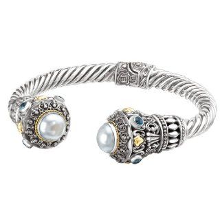 925 Silver , Mabe Pearl & Blue Topaz Cuff Bracelet with 18k Gold Accents: Firenze Collection: Jewelry