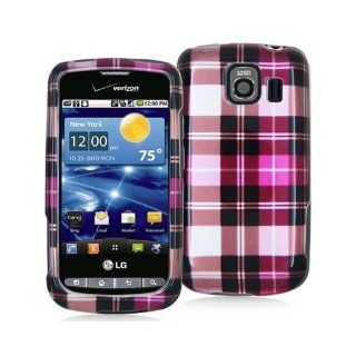 LG VORTEX VS660 2D HOT PINK PLAID CASE Cell Phones & Accessories