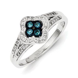 Sterling Silver Blue Diamond Small Flower Ring: Jewelry