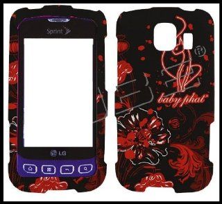 LG LS670 Optimus S Baby Phat (Licensed) Hard Shell Snap on Cover Case Black Red Color Poppys White Glow + Clear Screen Protector Cell Phones & Accessories