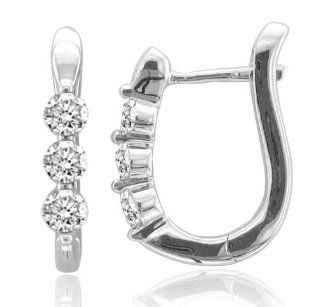 14k White Gold 3 Stone Hoop Huggies Diamond Earrings (GH, I1 I2, 0.50 carat): Diamond Delight: Jewelry