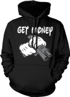 Get Money, Cartoon Hands Holding a Gun Hooded Pullover Sweatshirt: Clothing