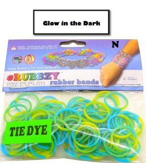 Rubbzy 100 pc Tie Dye GLOW IN THE DARK Rubber Bands (Light Green and Blue) (#944): Toys & Games