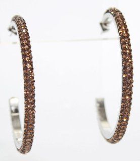 2.2" Hoop Earrings with Beautiful Sparkly High Quality Crystals   Brown: Jewelry