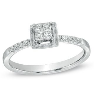 CT. T.W. Princess Cut Quad Diamond Art Deco Promise Ring in