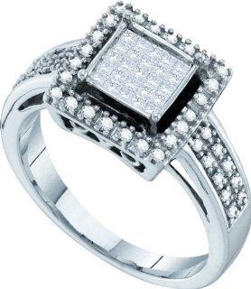 10K White Gold Illusion Setting Princess Square Shape Center with Side Stones Invisible Set Princess Cut and Pave Set Round White Diamonds Wedding Engagement Ring ( 0.33 cttw H   I Color I1 Clarity )   Size 4: IceNGold: Jewelry