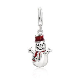 Sterling Silver Snowman Charm with Red and Black Enamel Finishing: Vishal Jewelry: Jewelry