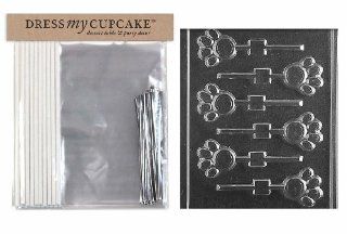Dress My Cupcake DMCKITA135 Chocolate Candy Lollipop Packaging Kit with Mold, Paw Print Lollipop: Kitchen & Dining
