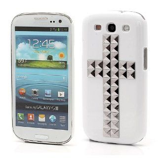 Cool Cross Silver Pyramid Studs Rivet Hard Plastic Case for Samsung Galaxy S 3 / III I9300   White: Cell Phones & Accessories