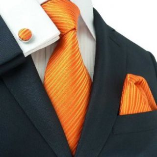 Landisun 26C Bright Orange Solids Mens Silk Tie Set: Tie+Hanky+Cufflinks at  Mens Clothing store
