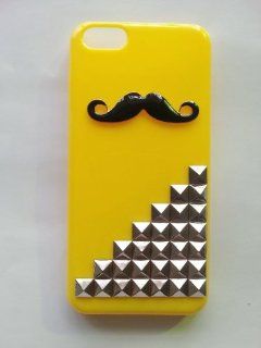 Shapotkina Punk Style Yellow Mobile Phone Case for iPhone 5C Silver pyramid studs with Cute Black Mustache: Cell Phones & Accessories