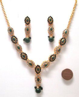 SY10ND Faux Emerald Amethyst Beads Golden look 3 Pcs Necklace Earring Set: Jewelry Sets: Jewelry