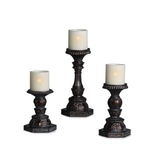 Elements Resin Candle Stands With Led Flame (set Of 3)
