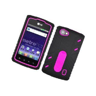 LG Optimus M+ MS695 Hot Pink Black Hard Soft Gel Dual Layer Cover Case: Cell Phones & Accessories