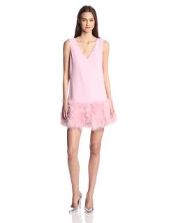 BCBGMAXAZRIA Women's Jamysen V Neck Dress with Feather Hem at  Womens Clothing store: Bcbg Feather Dress