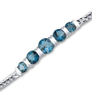 Wrist Hugging 5.00 carats total weight Round Cut London Blue Topaz Bracelet in Sterling Silver Rhodium Nickel Finish: Tennis Bracelets: Jewelry