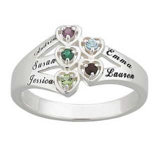 Engraved Heart Family Birthstone Ring (2 6 Stones and Names)in