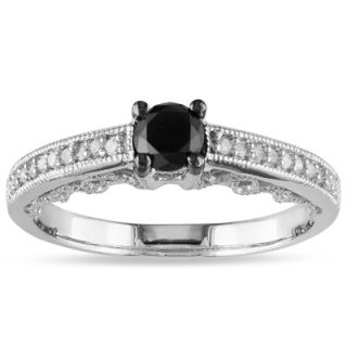CT. T.W. Enhanced Black and White Diamond Vintage Style Engagement
